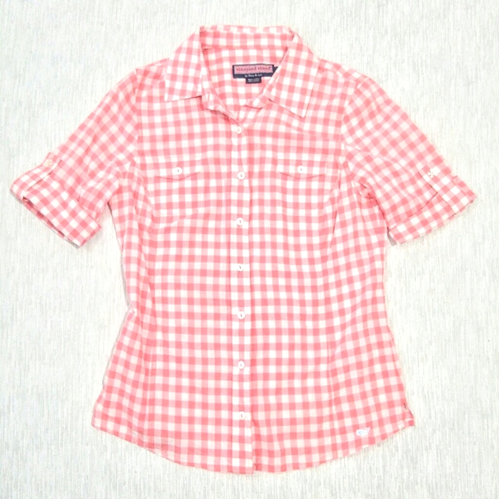 Vineyard Vines Pink Gingham Button Up size 4